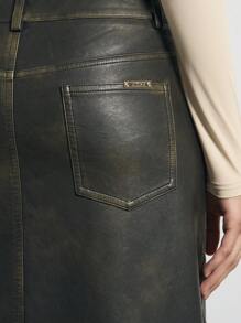 AiiRZ 仿旧皮革铅笔裙 - 黑色 - 查看 5
