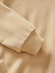 SHEIN Essnce 休闲简约圣诞猫印花圆领宽松厚款卫衣，女式长袖圣诞节，冬季 - 杏色 - 查看 3