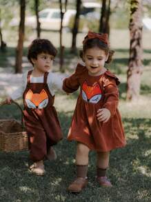 SHEIN Baby Mädchen Kleid mit Cartoon Muster, Herbst/Winter - Kaffeebraun - Übersicht 6