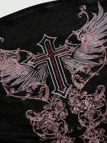 ROMWE Grunge Punk Blusa con volante con alas para mujer
