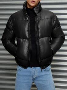 RueChic Men's Basic Casual Style Special Stitching Design Slim Fit Jacket - Black - View 7