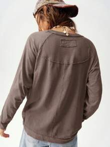 Bohemela Solid Color Knit Round Neck Raglan Sleeve Long Loose Casual T-Shirt For Women, Suitable For Holiday