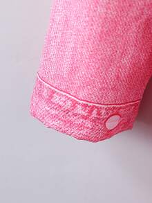 Tween Girl 牛仔效果保暖内衬加厚时尚夹克，街头时尚风格 - 粉色 - 查看 6