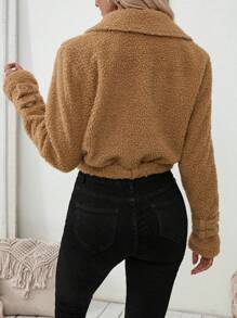 SHEIN Clasi Women's Furry Short Jacket With Ribbed Hem, Autumn/Winter