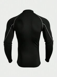Gym Rark Boyfriend Style Men's Stand Collar Long Sleeve Minimalist Casual Sports T-Shirt 2-Piece Set - Black - View 10