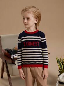 PrepCrw 年轻男孩字母条纹图案圆领宽松休闲长袖毛衣，秋冬 - 彩色 - 查看 6