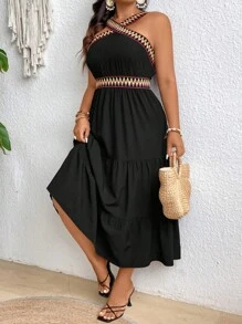 SHEIN Clasi Rochie fără mâneci cu bretele țesute de mărimi Plus, cu tiv cu volane pentru vară