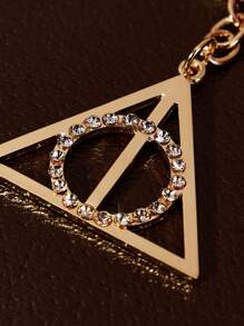 HARRY POTTER X SHEIN 死亡圣器水钻几何图案钥匙扣包挂饰，礼物，返校季 - 金色 - 查看 5