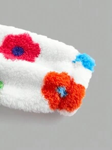 SHEIN Leap Crew Tween Girl 宽松休闲连帽拉链毛绒花卉印花长袖短款夹克 - 白色 - 查看 3