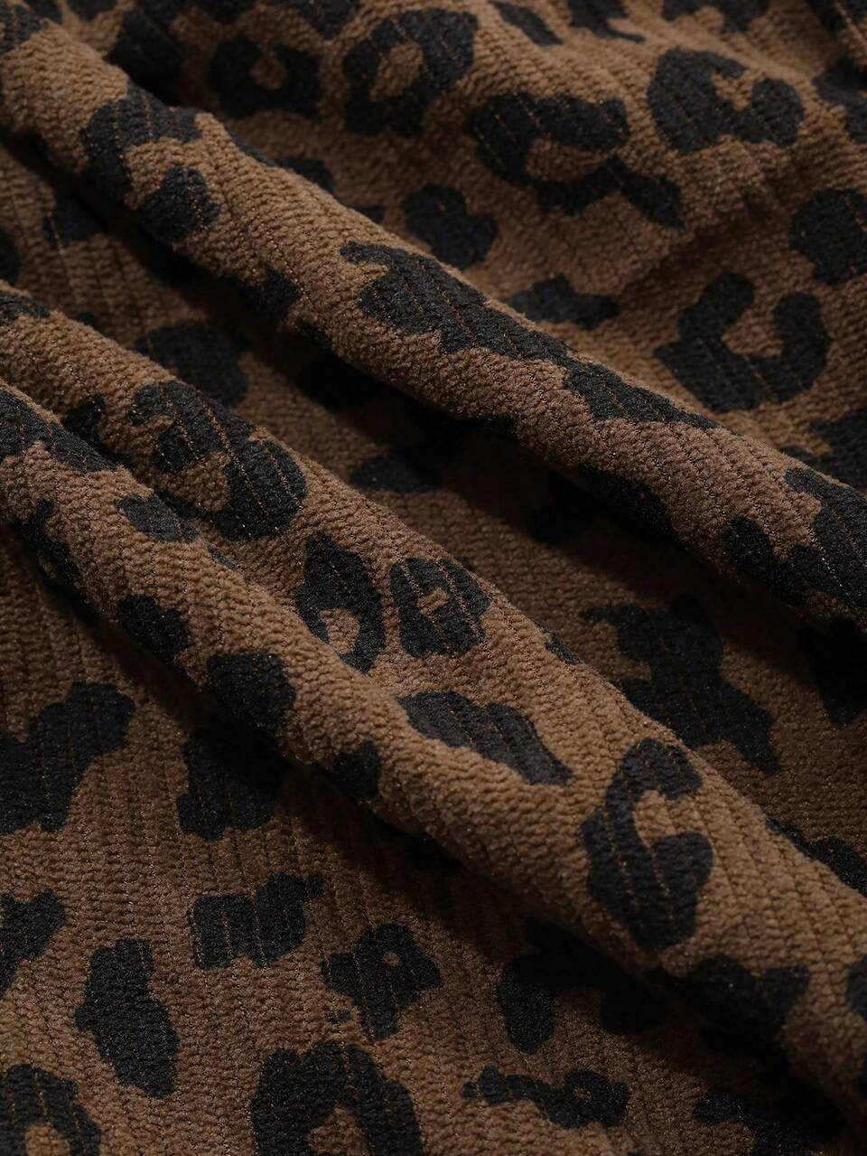 Women Leopard Print Button Zip Up Mini Skirt
