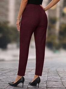 EMERY ROSE Quần dài nữ dệt ống đứng thanh lịch màu trơn, trang phục công sở - Màu Đỏ Sâu - Xem 2