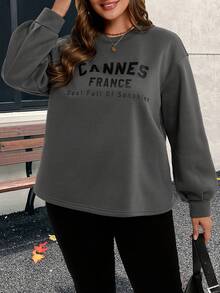 EMERY ROSE Áo nỉ tay dài in chữ thường ngày cỡ lớn mùa đông cho nữ - Xám - Xem 5