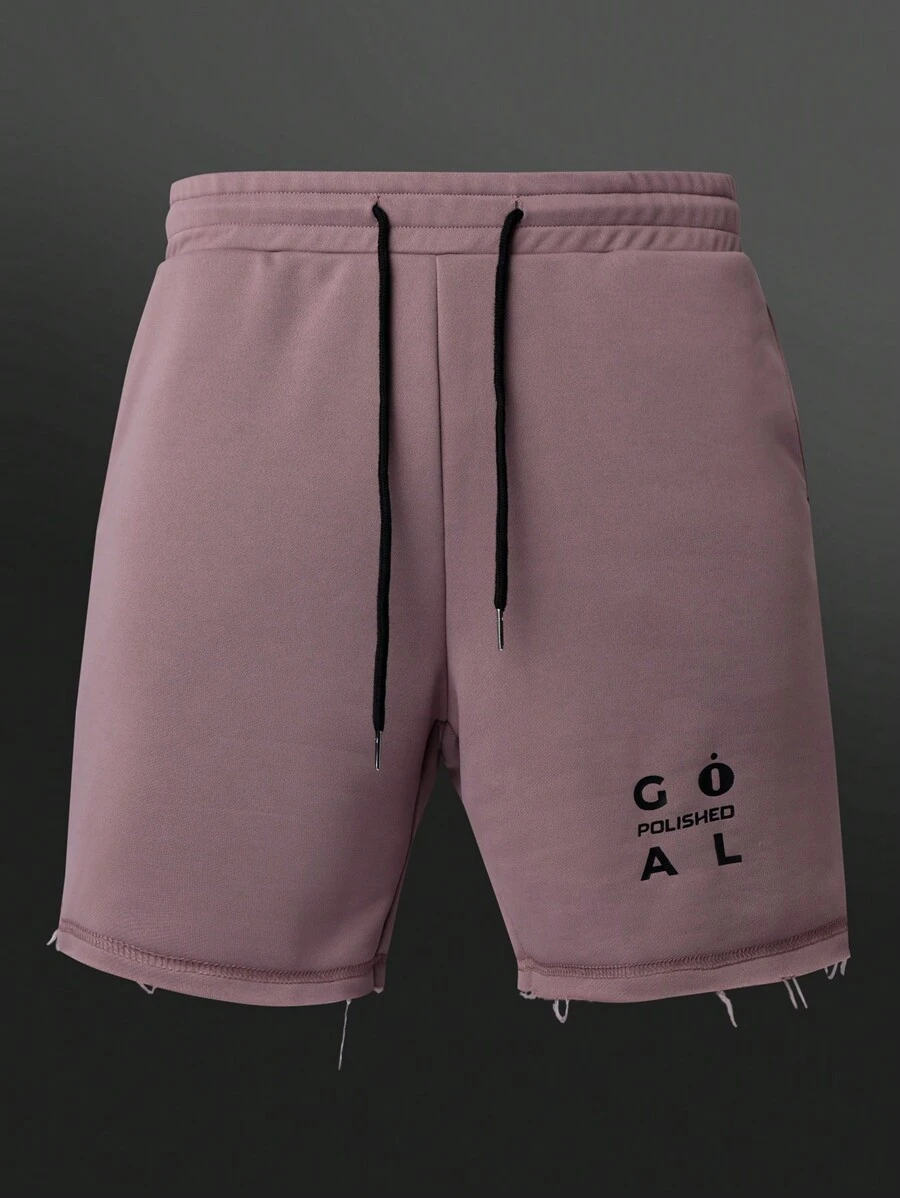 Manfinity Sport Corelite Boyfriend Style Men's Letter Print Drawstring Waist Casual Fitness Workout Shorts