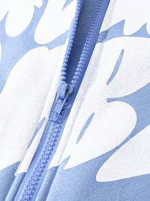 Manfinity Hypemode Sudadera con capucha con gráfico de letras para hombres con forro térmico, sudadera con capucha con cremallera azul, sudadera con capucha con gráfico con cremallera, para otoño e invierno, top de manga larga - Celeste - Ver 5