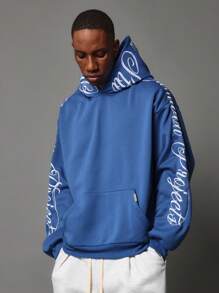 SUMWON sweat-shirt à capuche ample écrit à la calligraphie, essentiel pour l'hiver, l'automne et les vacances, style décontracté streetwear
