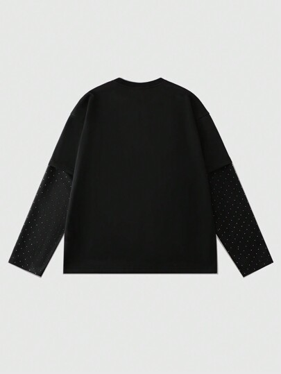 Street Life Men's Loose Drop Shoulder Glitter Patchwork Design T-Shirt