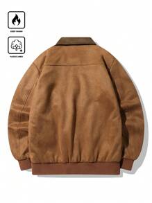 Chillumni 男士纯色长袖拉链领休闲棉服外套，冬季外出泡泡衣，适合朋友、丈夫、男朋友的礼物 - 棕色 - 查看 2