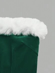 Allurite Plus Size Christmas Colorblock Fuzzy Patchwork Bandeau Dress - Dark Green - View 4