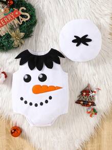 SHEIN 2pcs Newborns Baby & Kids Halloween Clothes Orange Cute Pumpkin Shaped Bodysuit & Pumpkin Hat Cosplay Halloween Costume - White - View 1