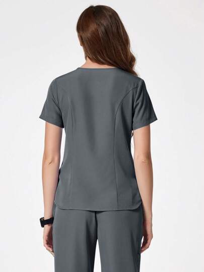 TaskEZ 纯色 V 领短袖口袋简约手术服制服上衣手术服上衣