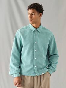 Manfinity VCAY Men's Casual Loose Fit Long Sleeve Woven Shirt, Daily & Leisure Wear - Green - View 5
