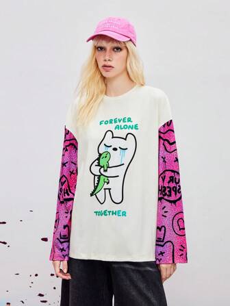 Coolman Artist Casual Streetwear Round Neck Loose Fit Women T-Shirt Graphic Tee For Holiday, Vacation, Spring, Festival, Ibiza Fits, Western Wear