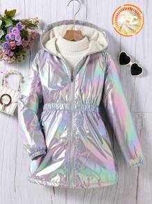 SHEIN Tween Girl Fashion Laser Coated Hoodie Jacket, Winter - Silver - View 4