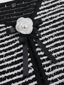 SHEIN MOD Women Black & White Stripe Knitted Top, Long Sleeve Outerwear Top, Autumn Knitwear, New Years - Black and White - View 3