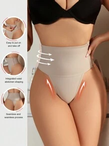 Women Shapewear Bottoms High Waist Button Closure Abdomen Control Pants & Thong, Panty