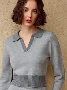MOTF PREMIUM COLORBLOCK V-COLLAR CROP SWEATER & PENCIL KNIT SKIRT SET - Grey - View 3