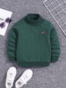 SHEIN Leap Crew Young Boy Heathered Letter Graphic Ribbed Collar Sweatshirt,In Fall/Winter - Green - View 1
