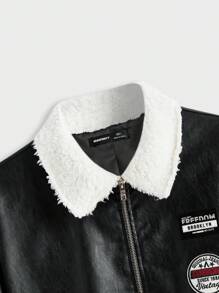 Manfinity VCAY Áo khoác da PU tay dài, dáng rộng, hở trước, thời trang trẻ trung cho nam, dành cho mùa thu đông - Cà phê nâu - Xem 3