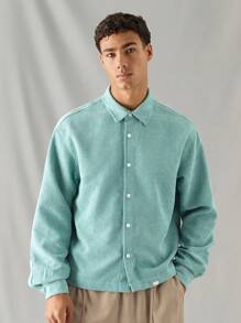 Manfinity VCAY Men's Casual Loose Fit Long Sleeve Woven Shirt, Daily & Leisure Wear - Green - View 6