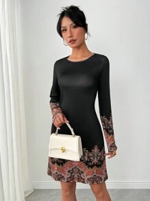 EMERY ROSE Sukienka dopasowana, elegancka, z długim rękawem i nadrukiem kwiatowym