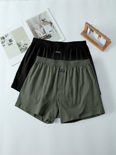 2pcs Plaid Men Loose Fit Boxer Briefs, High Waist Plus Size Summer Shorts Underwear