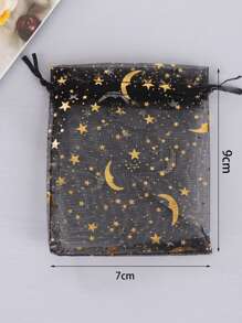 50 个月亮和星星透明礼品包装袋，各种尺寸和颜色适合万圣节、婚礼、派对、旅行、生日、周年纪念日抽绳欧根纱袋圣诞礼品包装袋储物袋，用于珠宝、糖果、文具和其他小物品。也适用于装饰、水果包装和防虫储存。适合派对和用餐场合，颜色和款式随机圣诞节适合节日送礼 - 彩色 - 查看 10