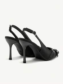 CUCCOO CHICEST Modne i eleganckie czarne szpilki z klamrą ze strasami i szpiczastym noskiem, z wycięciem na szpilce, na imprezę, na Boże Narodzenie i Nowy Rok, świąteczna atmosfera, jesień i zima