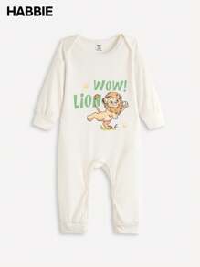 SHEIN 2pcs/Set Baby Boy Lion Print Long Sleeve Romper Outfit, Spring/Autumn
