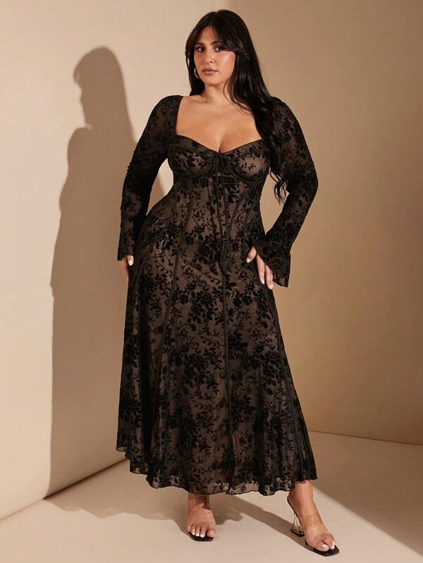 SHEIN BAE فستان قصير للمرأة ذوات الحجم الكبير، تصميم تصدير ياقة مطوي، مناسب للحفلات والمواعدة، اللون أسود، للشتاء، فستان سرسيه