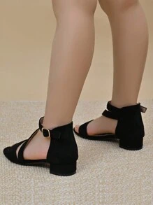 1 Pair Girls Black Elegant High Heel Sandals, Suitable For Summer