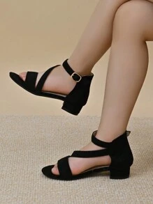 1 Pair Girls Black Elegant High Heel Sandals, Suitable For Summer