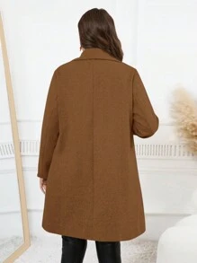SHEIN Clasi Plus Women Lapel Neck Double Breasted Overcoat,Winter Clothes - Coffee Brown - View 2