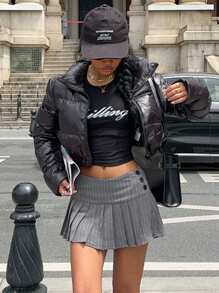 SHEIN EZwear Plain Zippered Long Sleeve Cropped Minimalist Casual Top