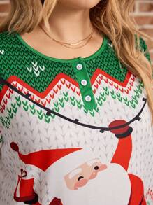 EMERY ROSE Conjunto de 2 piezas de ropa para mujer de talla grande, con parte superior holgada con botones y estampado de Papá Noel y pantalones, conjunto de ropa de otoño
