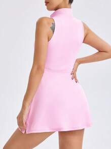 SHEIN Sovereign Charm Váy thể thao nữ tay dài có thể tháo rời, cổ đứng, váy tập yoga có quần bó, túi, phù hợp để chạy bộ, tập yoga, thể dục, quần đùi thường ngày ngoài trời, có lỗ xỏ ngón tay cái Váy quần vợt thể thao - Hồng - Xem 6