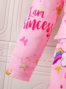 SHEIN Áo khoác mùa đông thường ngày rộng rãi họa tiết vương miện và chữ Tween Girl - Hồng - Xem 5