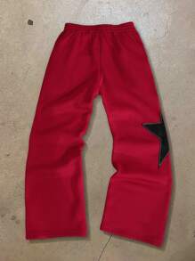 Manfinity Hypemode Pantalon de survêtement pour hommes, style décontracté, contraste de couleurs, broderie d'étoile, taille avec cordon de serrage