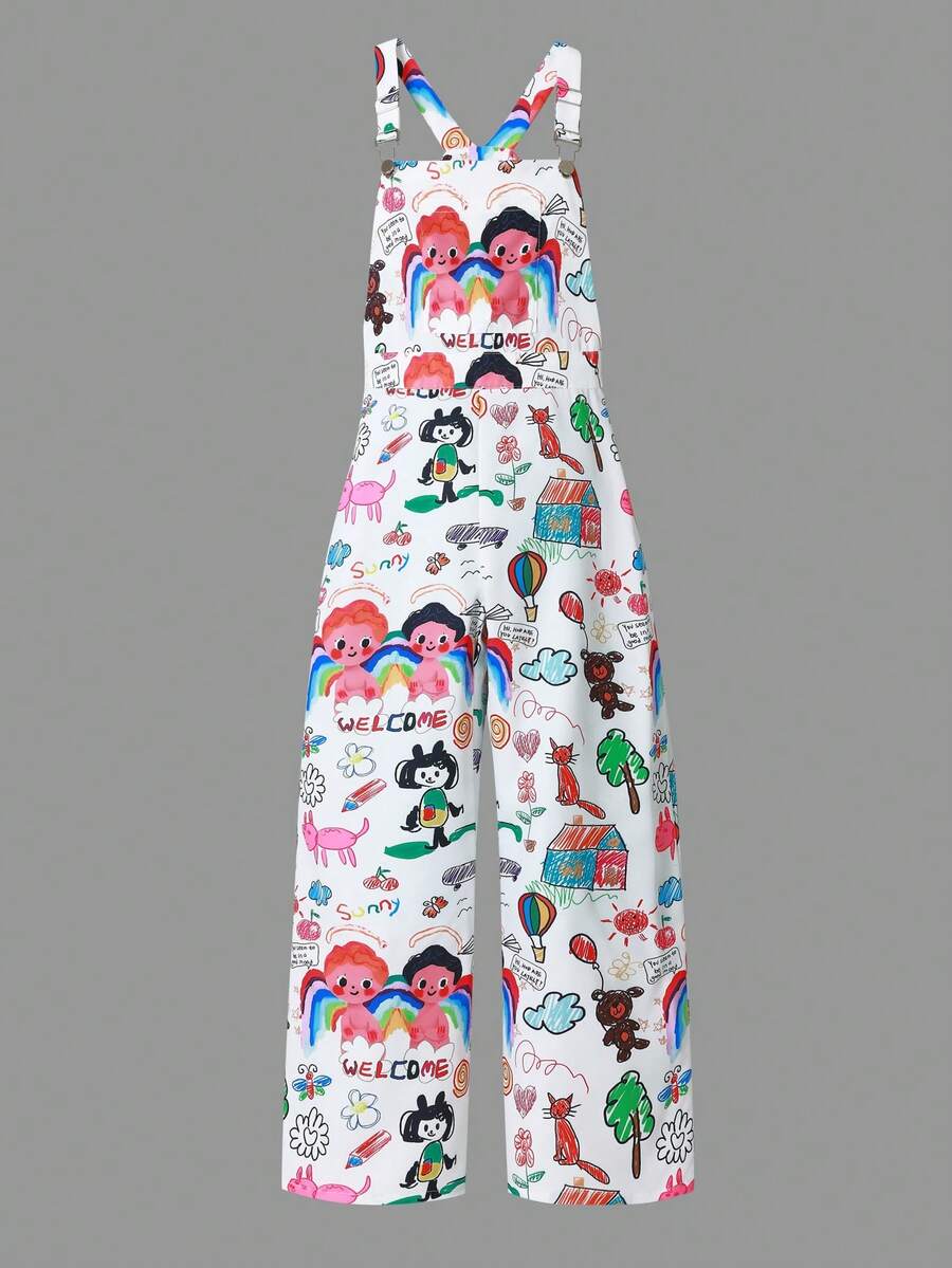 Tween Girls Cute Graphic Print Jumpsuit - Multicolor - View 1