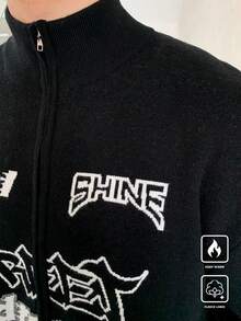 Claim Dot Herren Buchstaben Muster Reißverschluss Stehkragen Lässig Strickjacke, Herbst/Winter