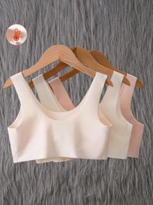 3pcs/Pack Teenage Girls Minimalist Solid Color Seamless Comfortable Cami Tops - Multicolor - View 2